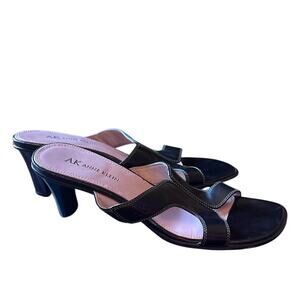 Anne Klein Vintage Black Leather Heeled Mule Sandal Women's 8
